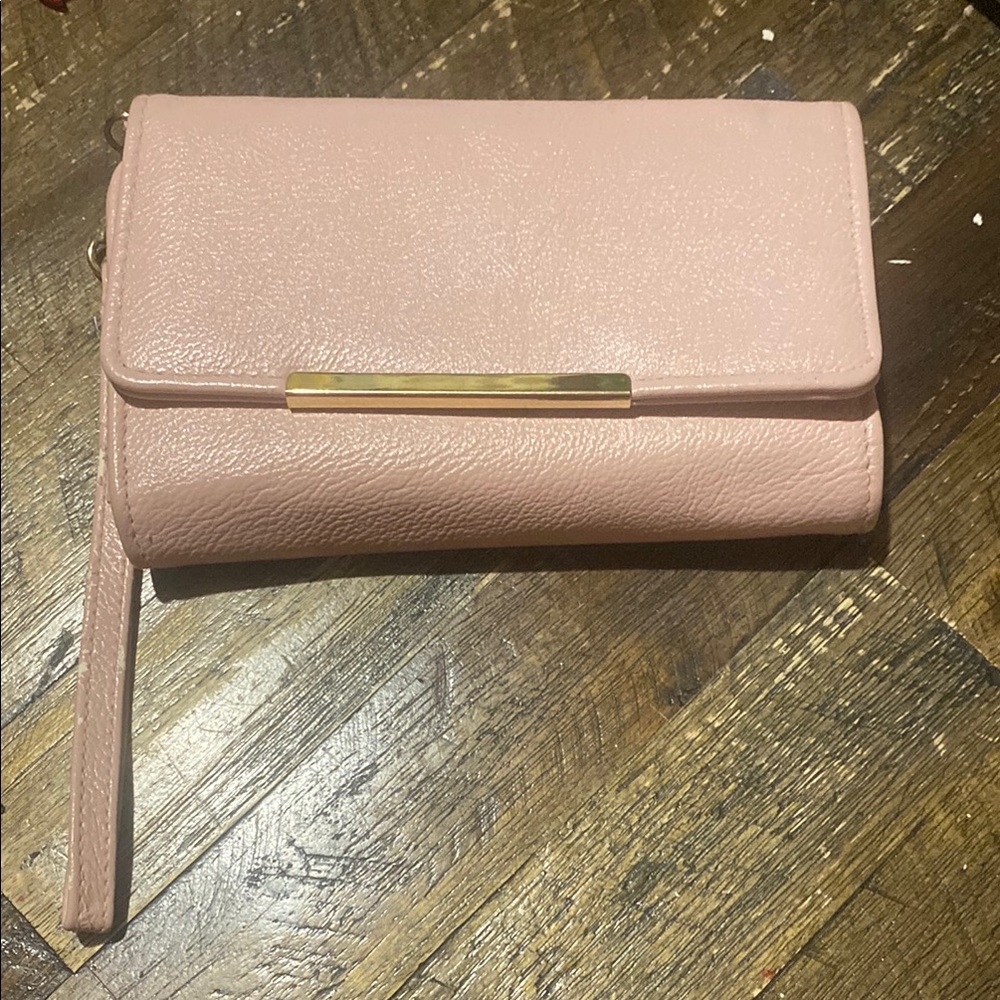Pale Pink Textured Leather Clutch
